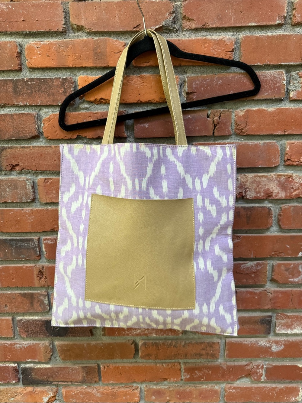 Lavender Ikat Canvas Tote with Tan Pocket
